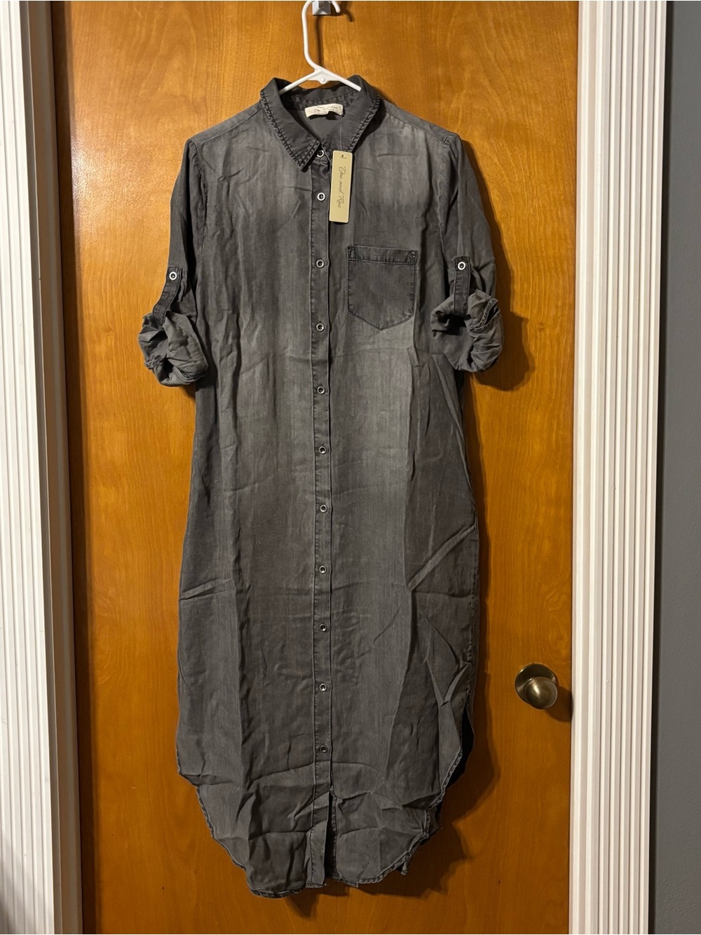 Doe & Rae Slate Gray Button-Front Shirt Midi Dress